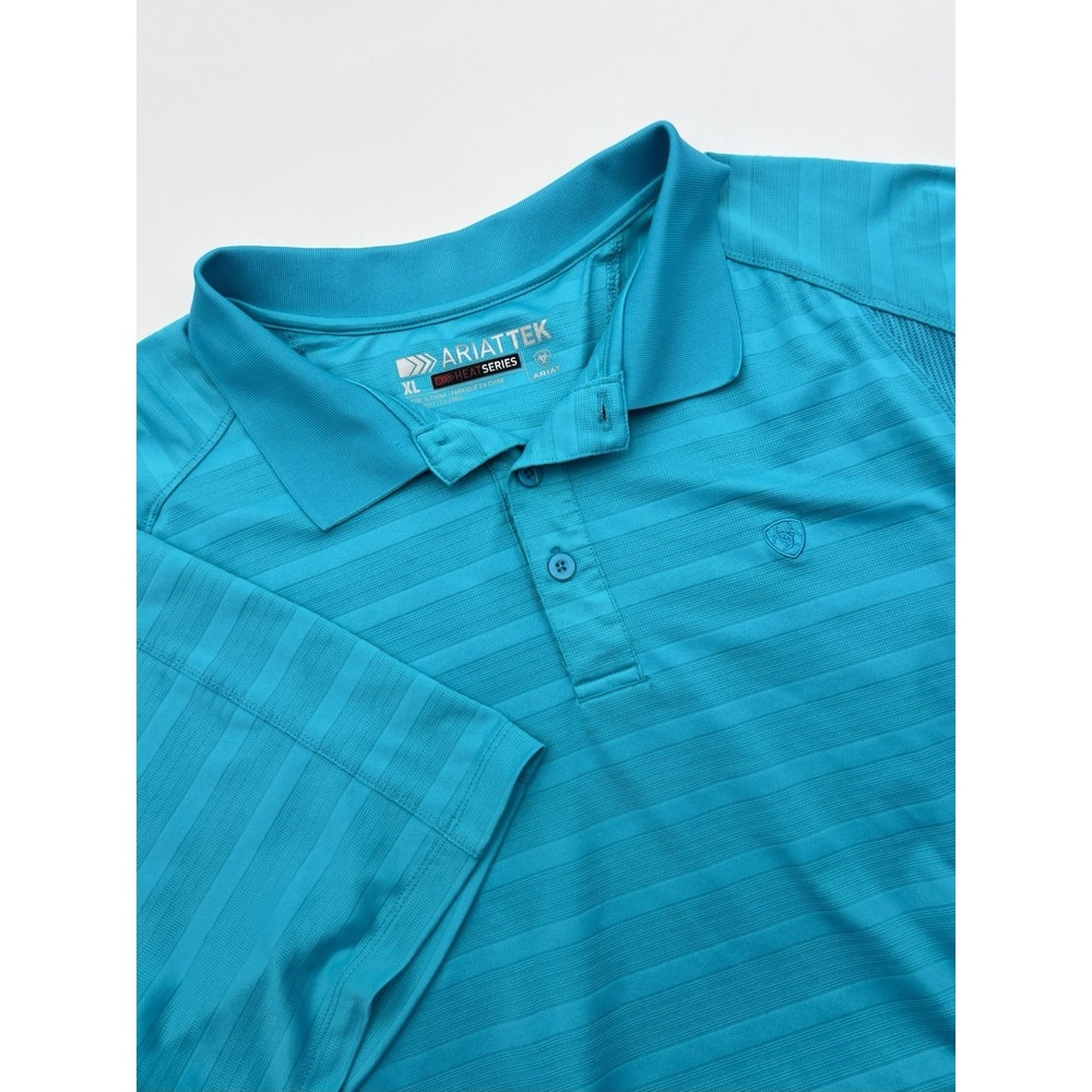Ariat Tek Heat Series Polo Shirt Mens XL Aqua Blue Performance Work Wear Stretch